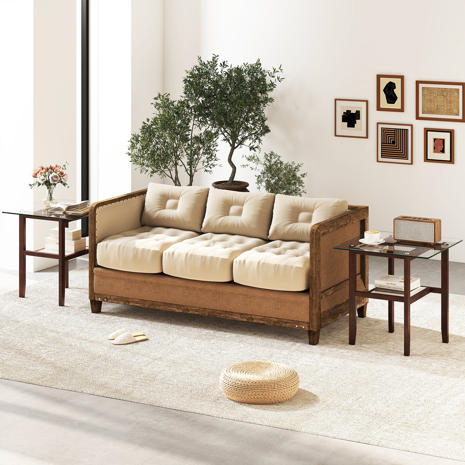 24 Inch 2-Tier Square Glass Coffee Table, Storage Shelf, Brown End & Side Tables at Gallery Canada
