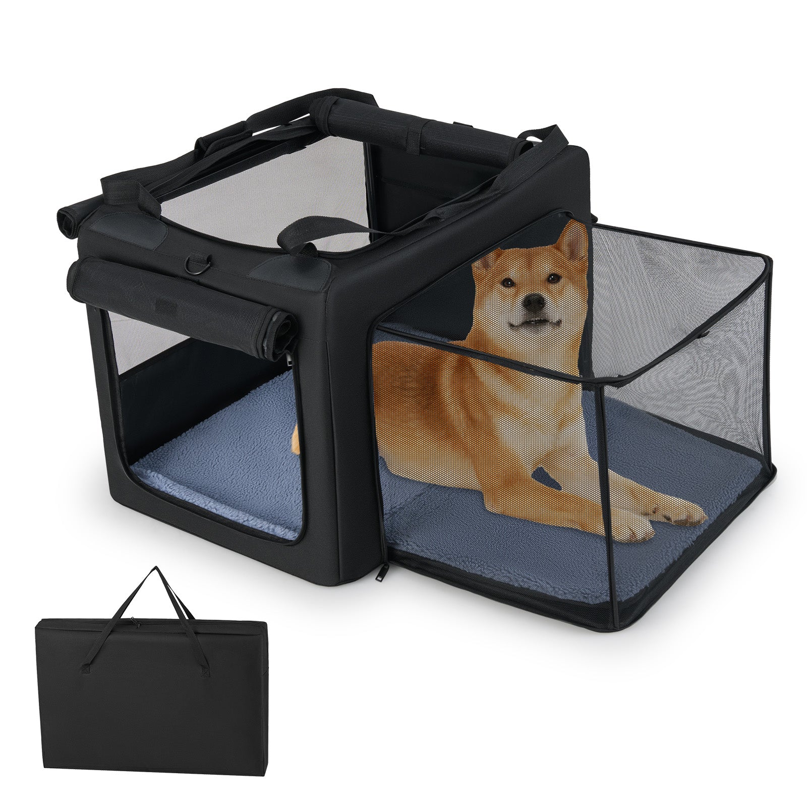 Portable Foldable Pet Carrier Bag, 2 Openings, Comfy Cushion, M, Black Dog Supplies at Gallery Canada