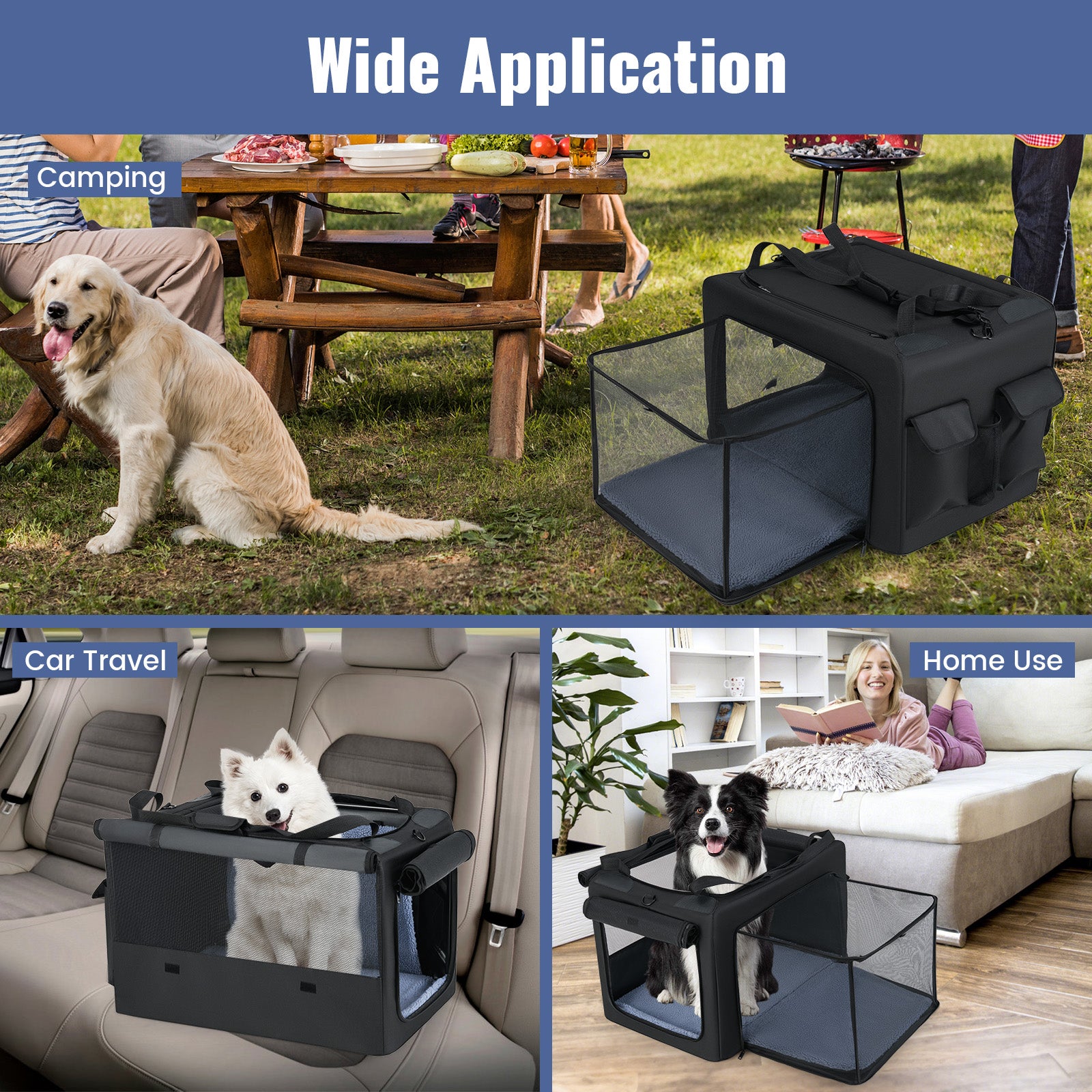 Portable Foldable Pet Carrier Bag, 2 Openings, Comfy Cushion, M, Black Dog Supplies at Gallery Canada