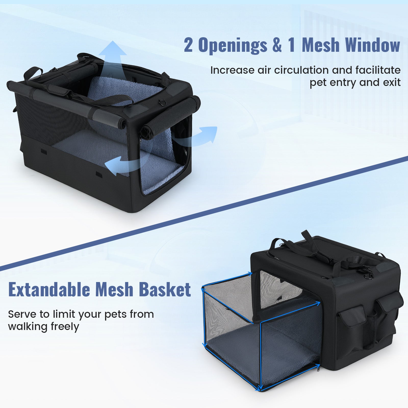 Portable Foldable Pet Carrier Bag, 2 Openings, Comfy Cushion, M, Black Dog Supplies at Gallery Canada