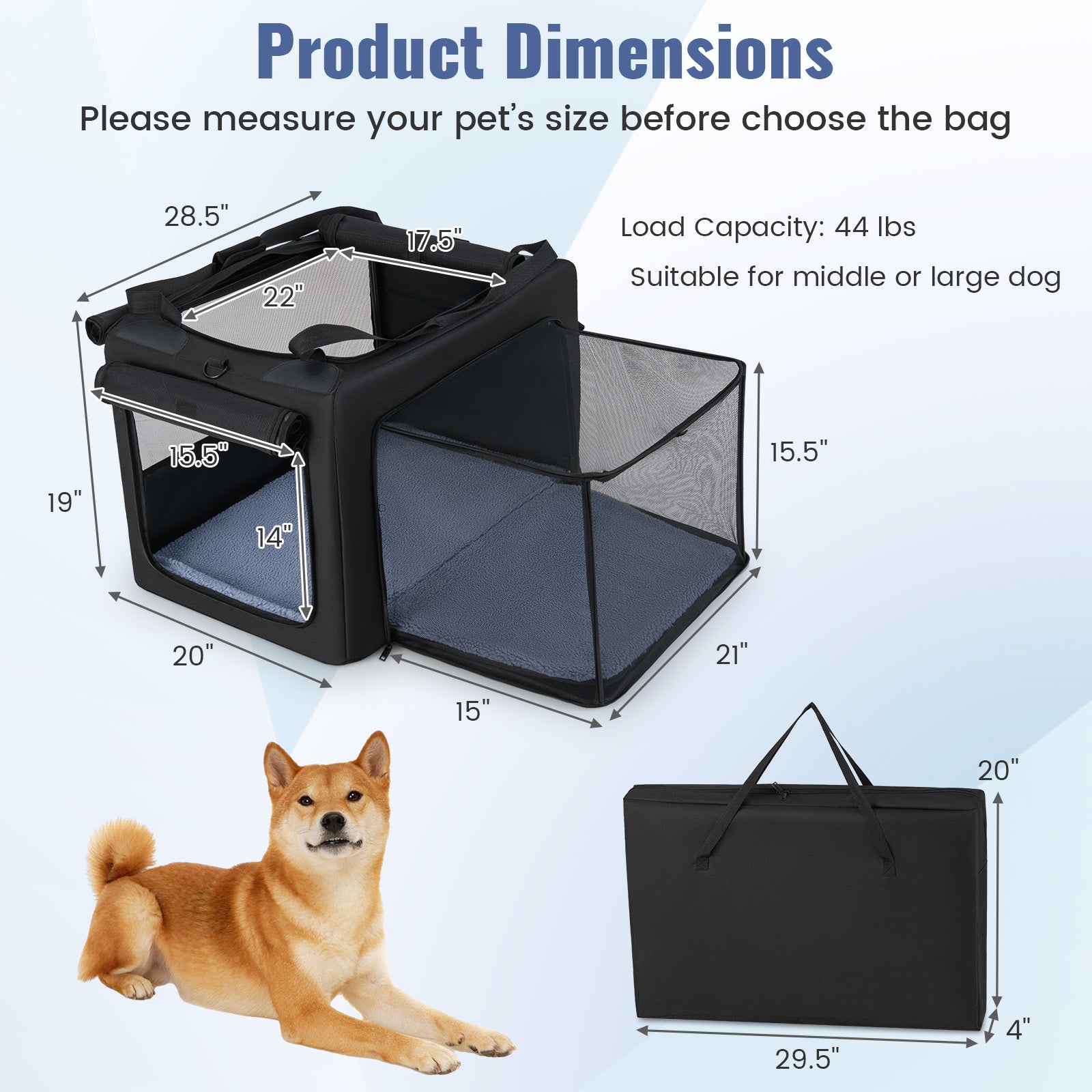 Portable Foldable Pet Carrier Bag, 2 Openings, Comfy Cushion, M, Black Dog Supplies at Gallery Canada
