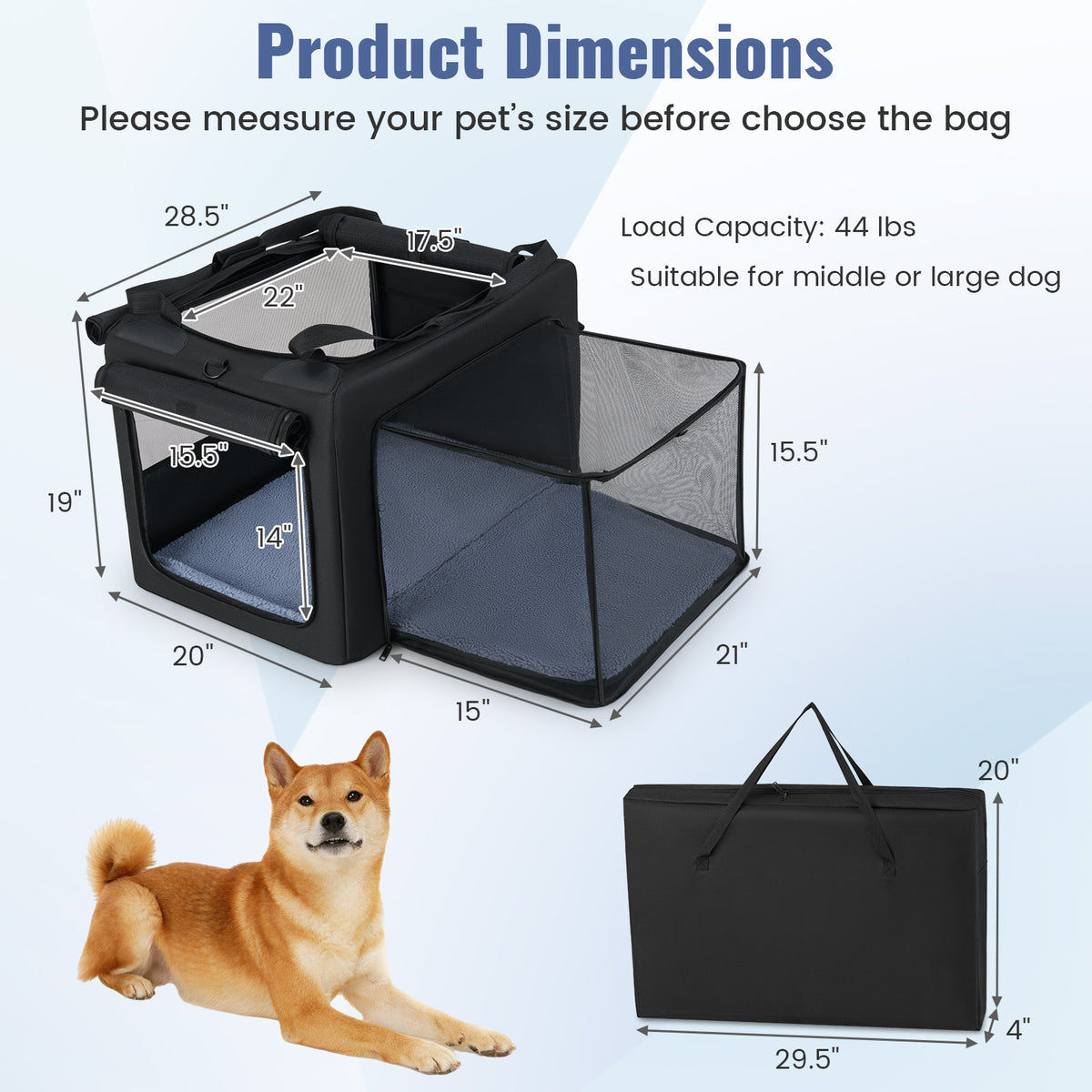 Portable Foldable Pet Carrier Bag, 2 Openings, Comfy Cushion, M, Black Dog Supplies at Gallery Canada