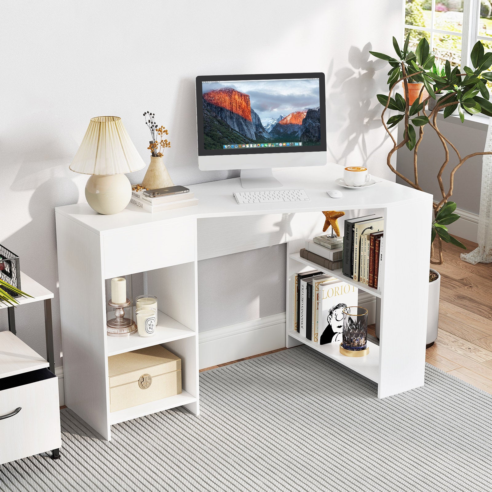 48 Inches L-Shaped Corner Executive Computer Desk With Drawer, White Computer Desks at Gallery Canada
