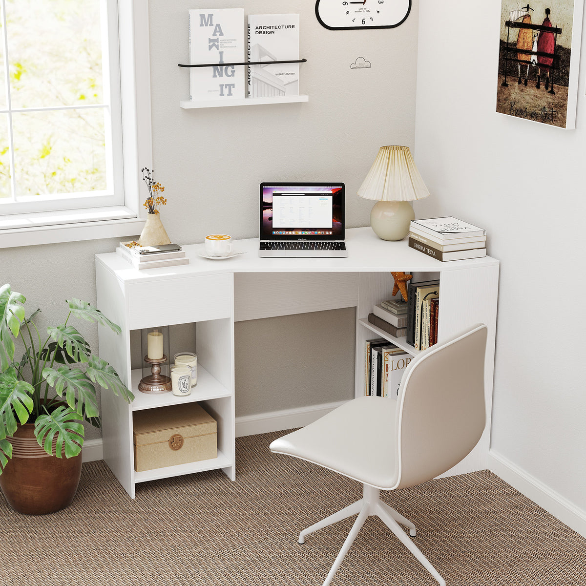 48 Inches L-Shaped Corner Executive Computer Desk With Drawer, White Computer Desks at Gallery Canada