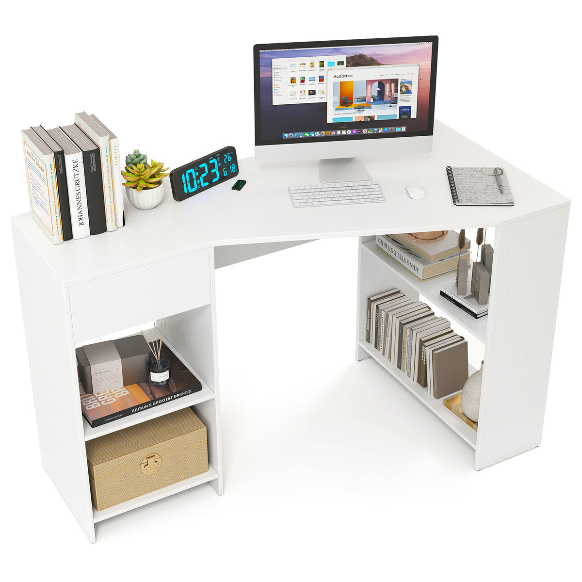 48 Inches L-Shaped Corner Executive Computer Desk With Drawer, White Computer Desks at Gallery Canada