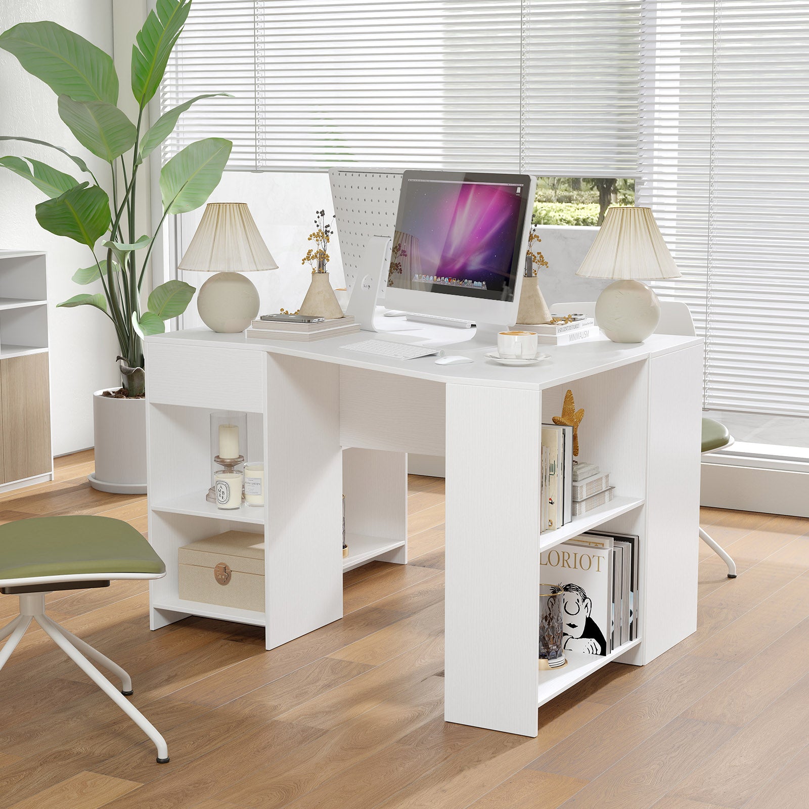 48 Inches L-Shaped Corner Executive Computer Desk With Drawer, White Computer Desks at Gallery Canada
