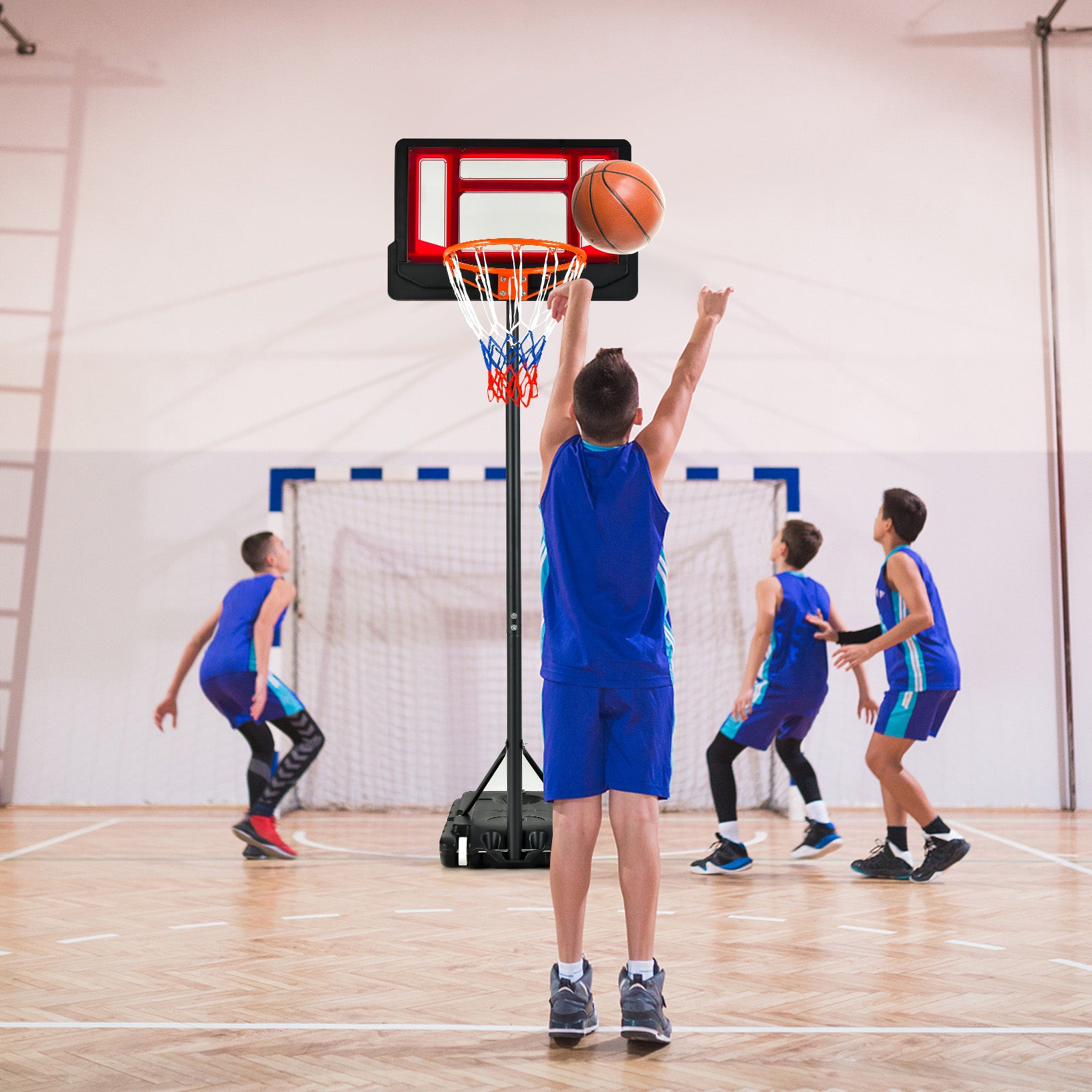 Portable Basketball Hoop, 4.3-8.2 FT Adjustable Height, Wheels, Black Red Sport Equipments at Gallery Canada