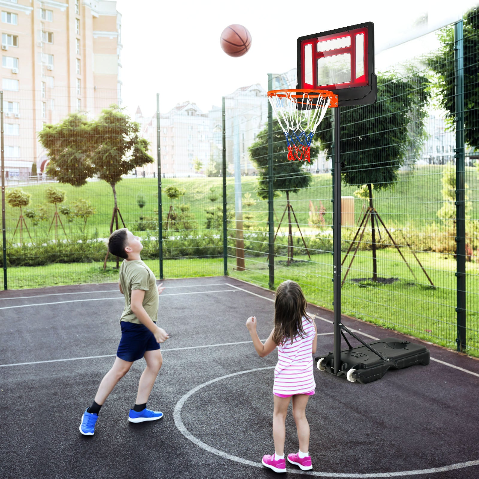 Portable Basketball Hoop, 4.3-8.2 FT Adjustable Height, Wheels, Black Red Sport Equipments at Gallery Canada