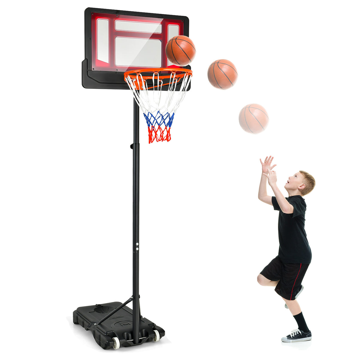Portable Basketball Hoop, 4.3-8.2 FT Adjustable Height, Wheels, Black Red Sport Equipments at Gallery Canada