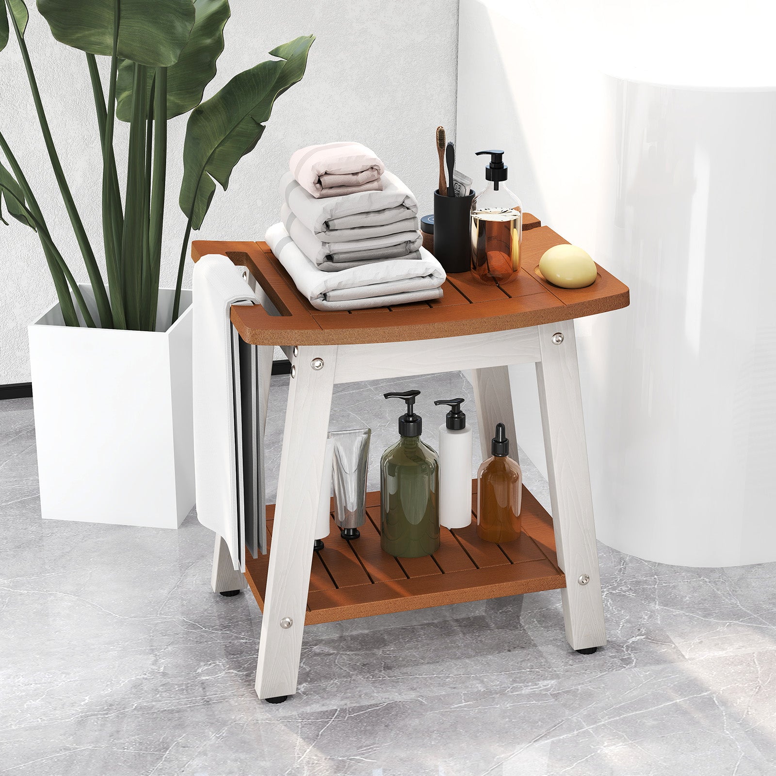 Shower Bench Seat With Handle, White & Brown Bath Safety at Gallery Canada