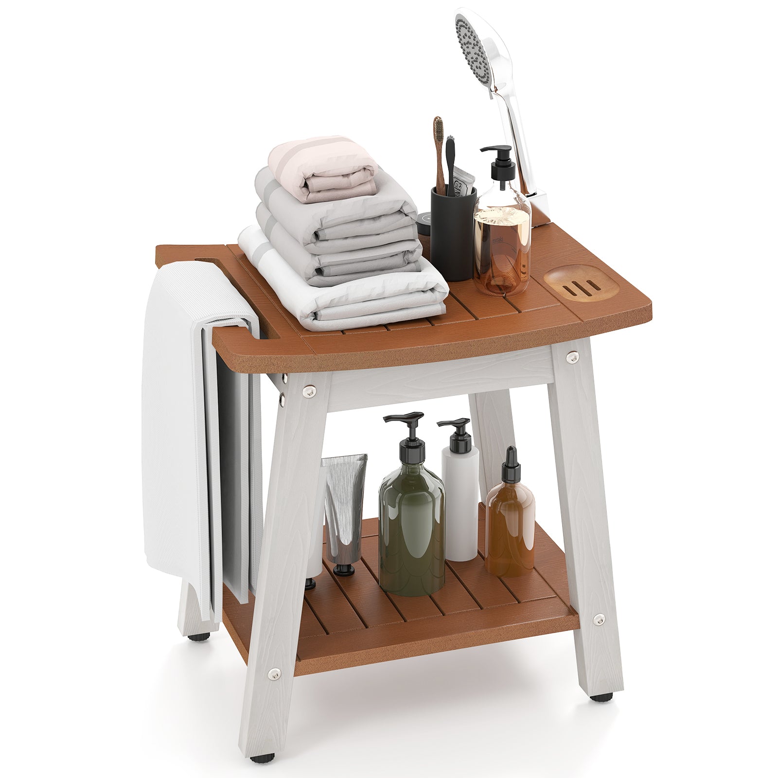 Shower Bench Seat With Handle, White & Brown Bath Safety at Gallery Canada