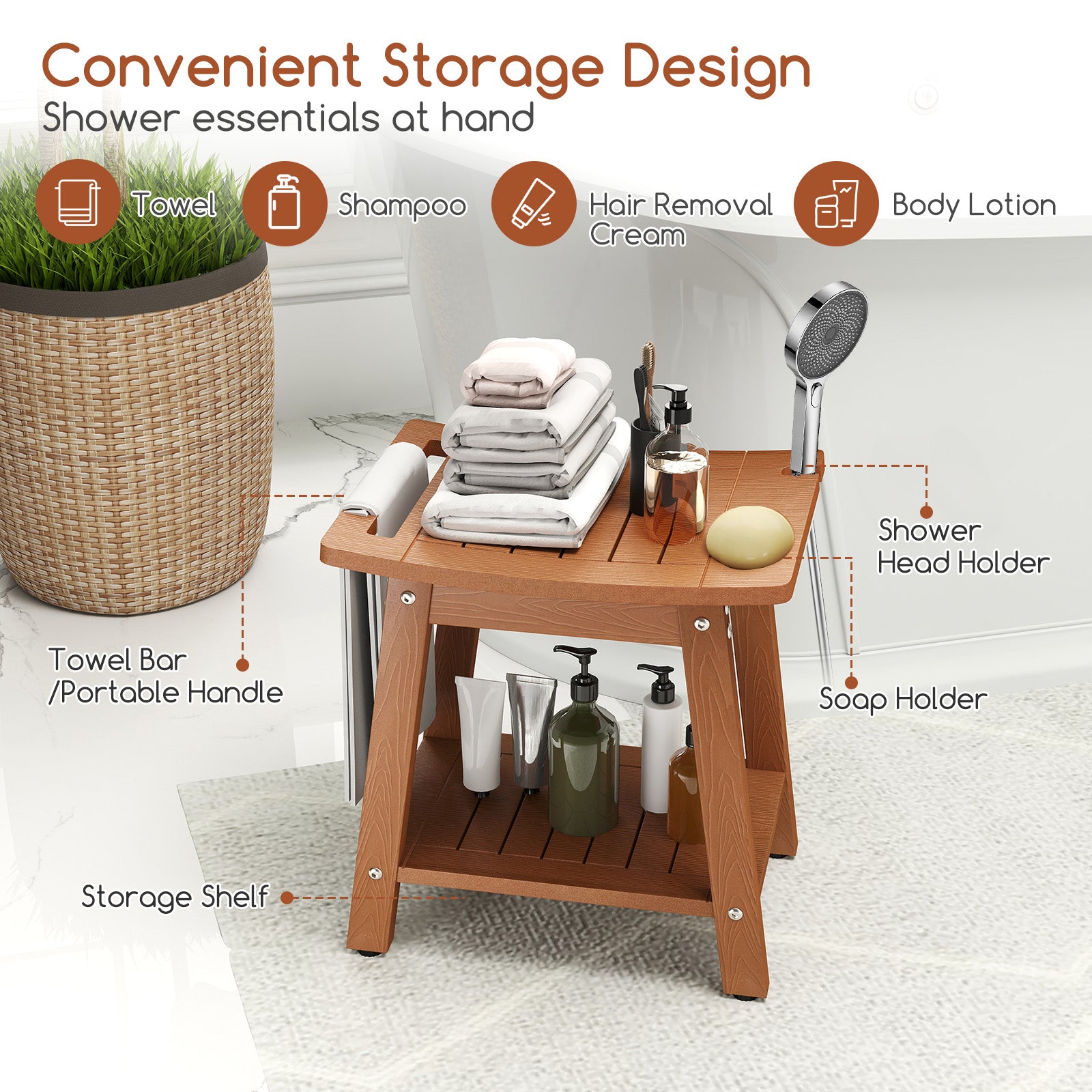 Shower Bench Seat With Handle, Brown Bath Safety at Gallery Canada