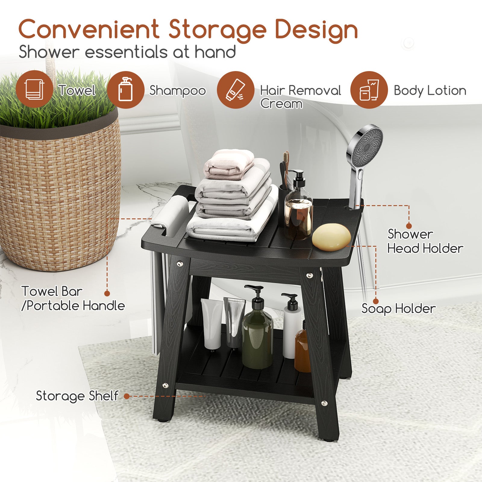 Shower Bench Seat With Handle, Black Bath Safety at Gallery Canada
