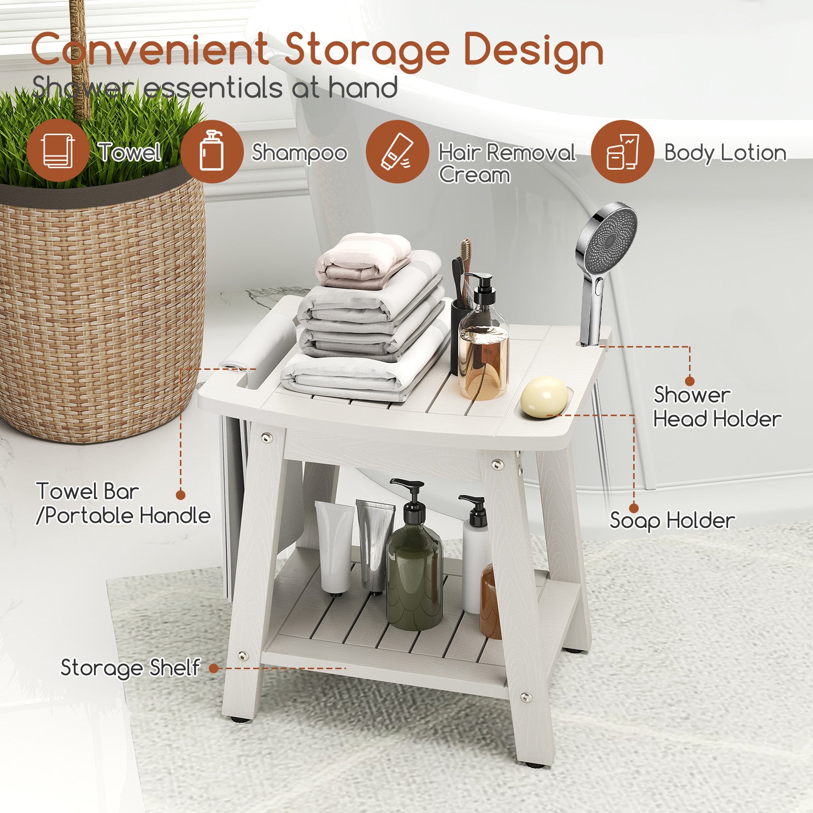 Shower Bench Seat With Handle Shower Head, White Bath Safety at Gallery Canada