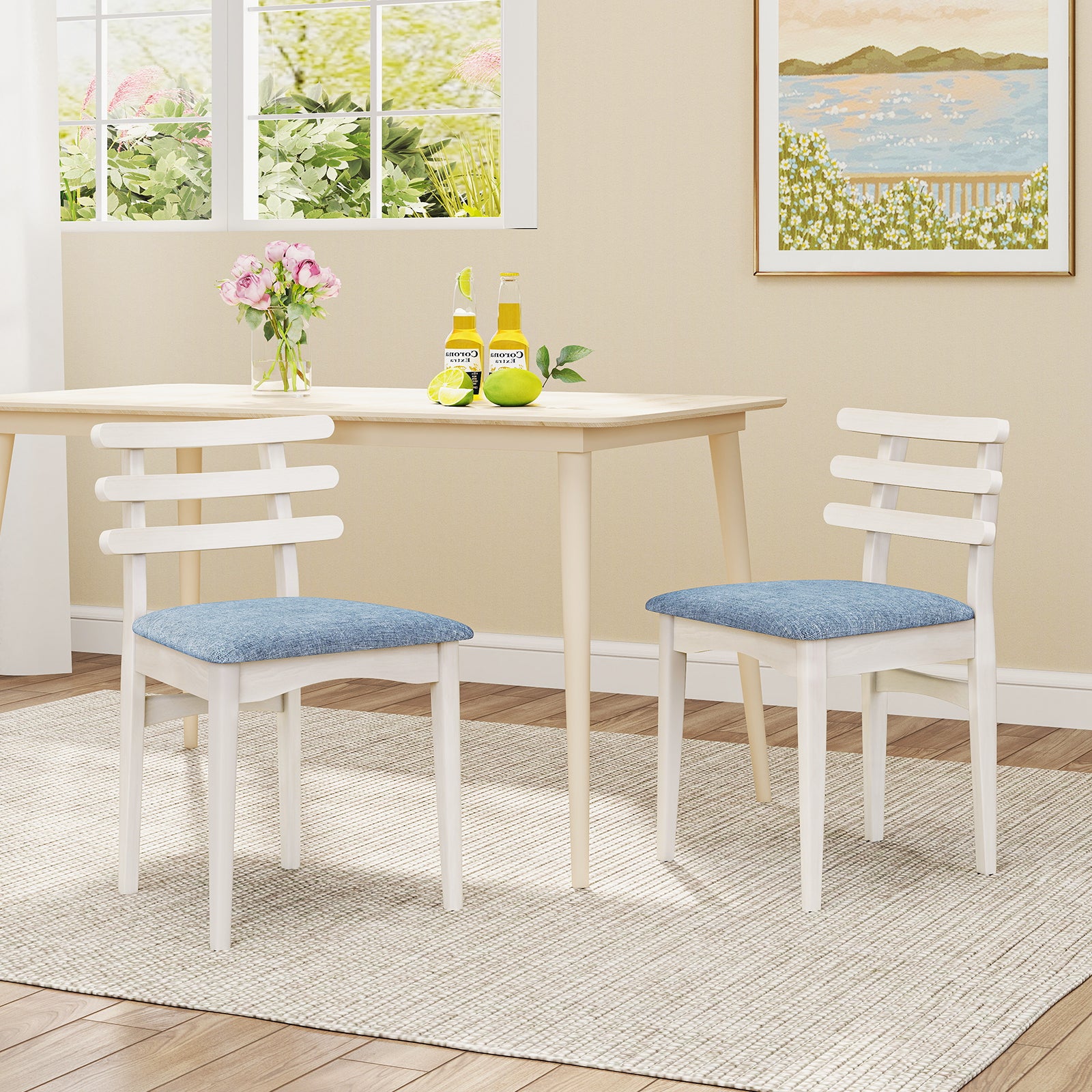 Fabric Kitchen Side Chairs, Rubber Wood Frame, Padded Seat, White Dining Chairs at Gallery Canada
