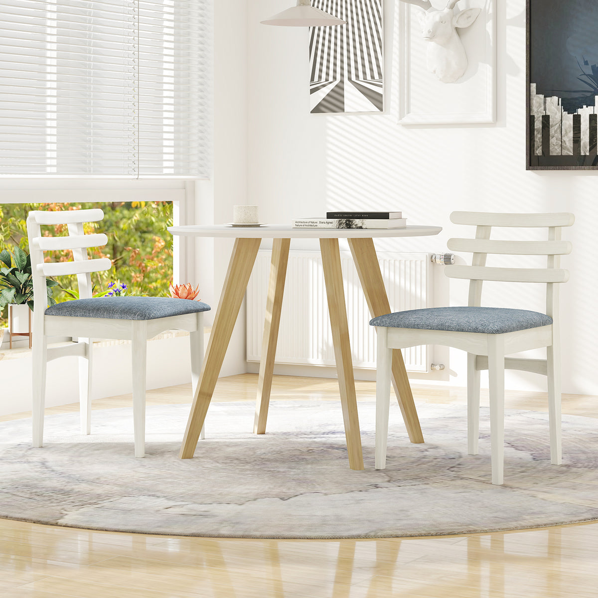 Fabric Kitchen Side Chairs, Rubber Wood Frame, Padded Seat, White Dining Chairs at Gallery Canada