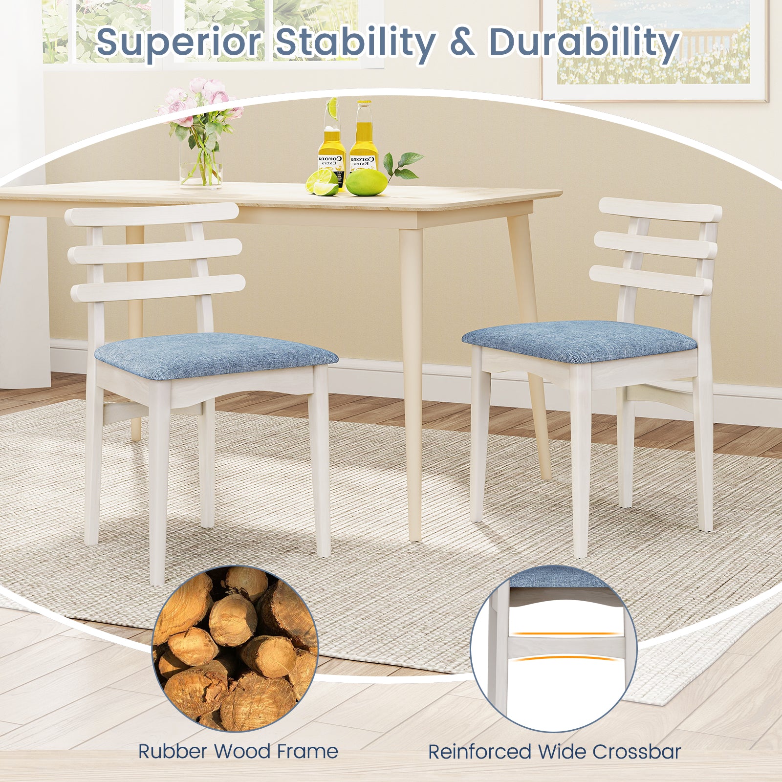 Fabric Kitchen Side Chairs, Rubber Wood Frame, Padded Seat, White Dining Chairs at Gallery Canada