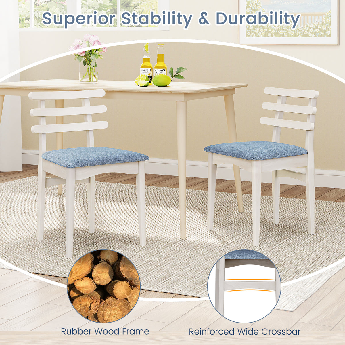 Fabric Kitchen Side Chairs, Rubber Wood Frame, Padded Seat, White Dining Chairs at Gallery Canada