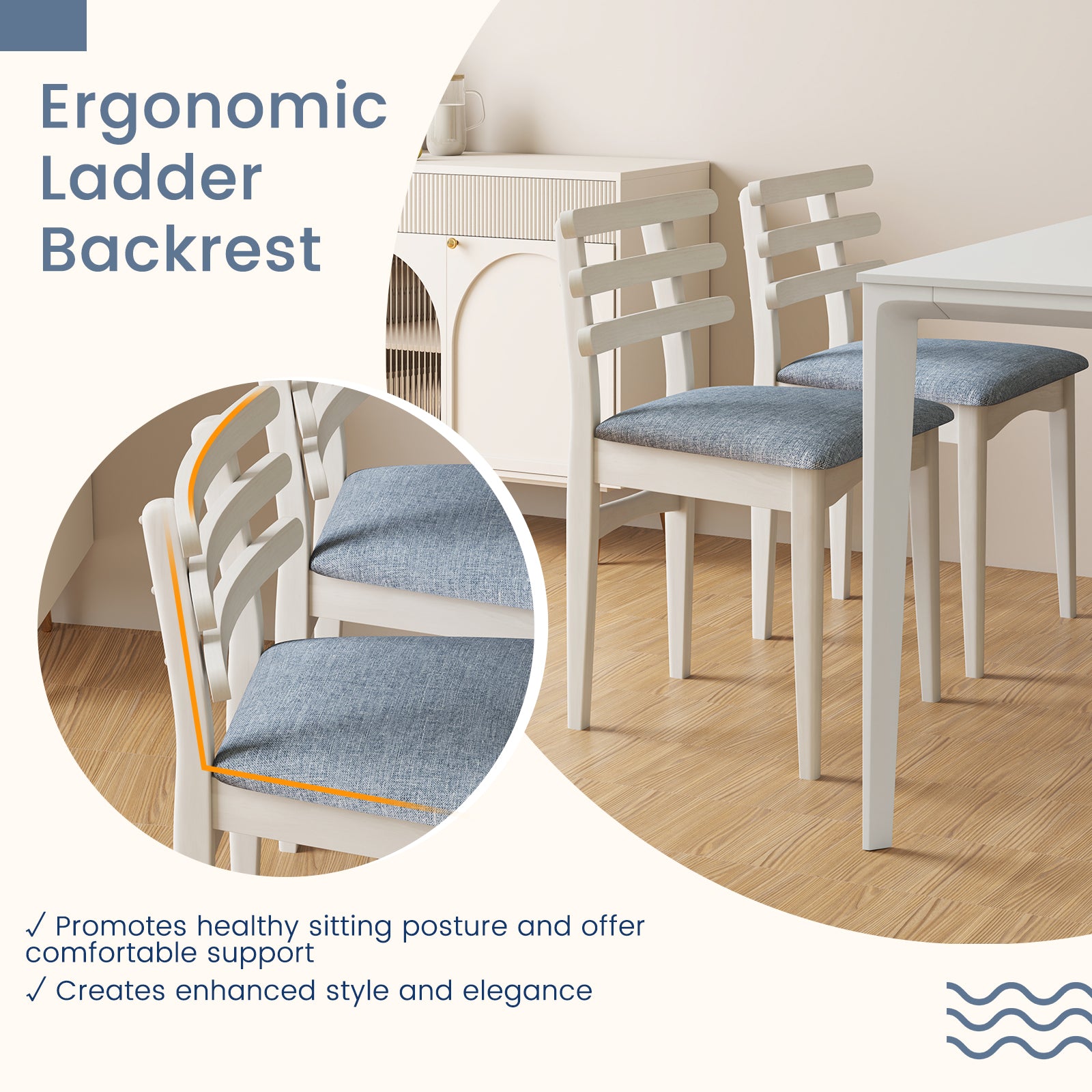 Fabric Kitchen Side Chairs, Rubber Wood Frame, Padded Seat, White Dining Chairs at Gallery Canada