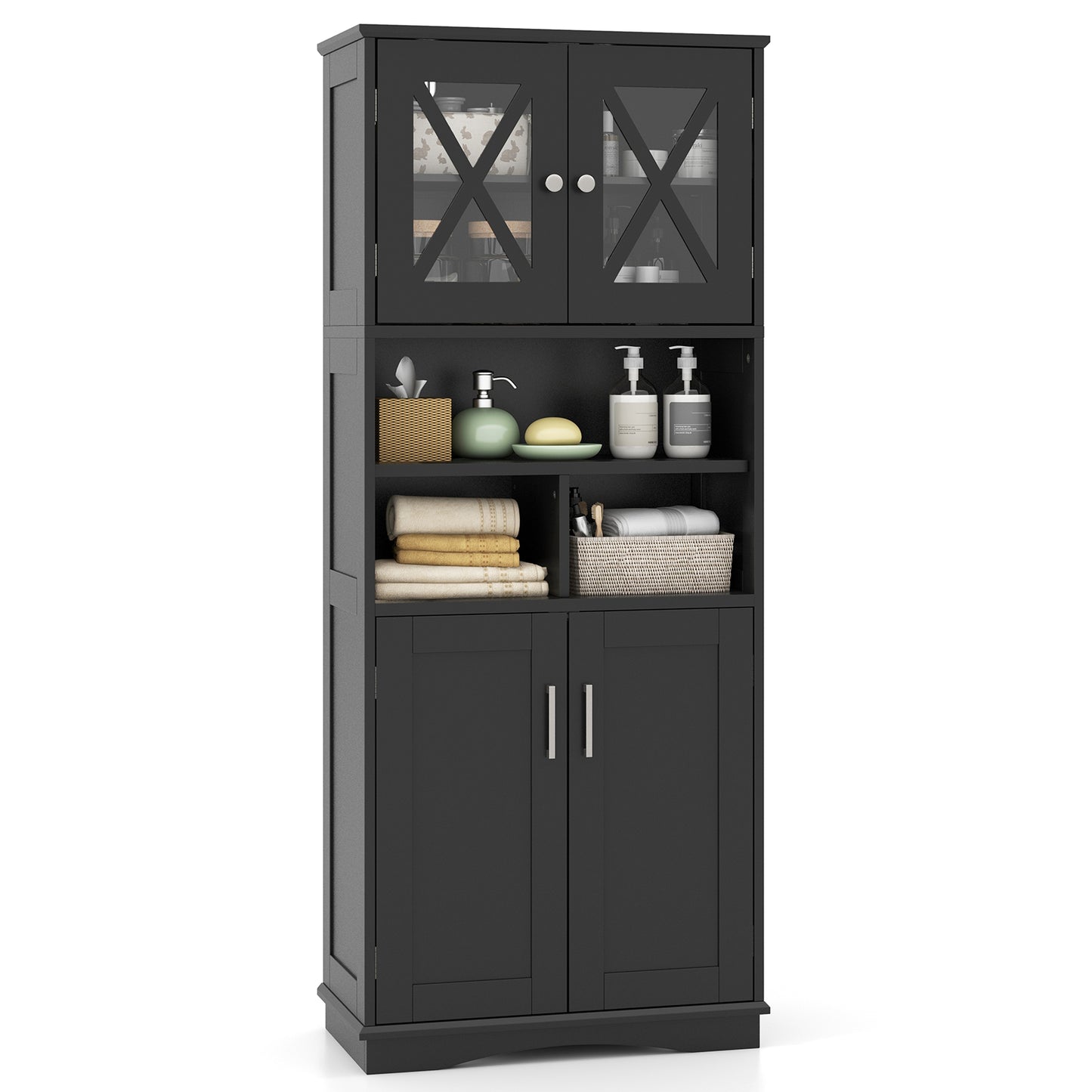 Tall Bathroom Cabinet, Large Floor Storage, Acrylic Doors, 3 Cubes, Black Floor Cabinets at Gallery Canada