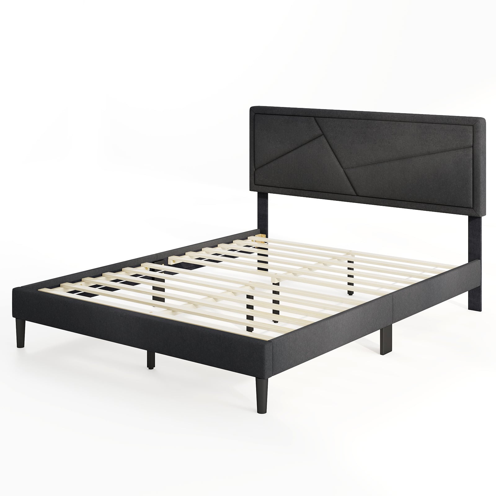 Queen Size Upholstered Platform Bed Frame, Gray Simple Bed Frame Gray at Gallery Canada