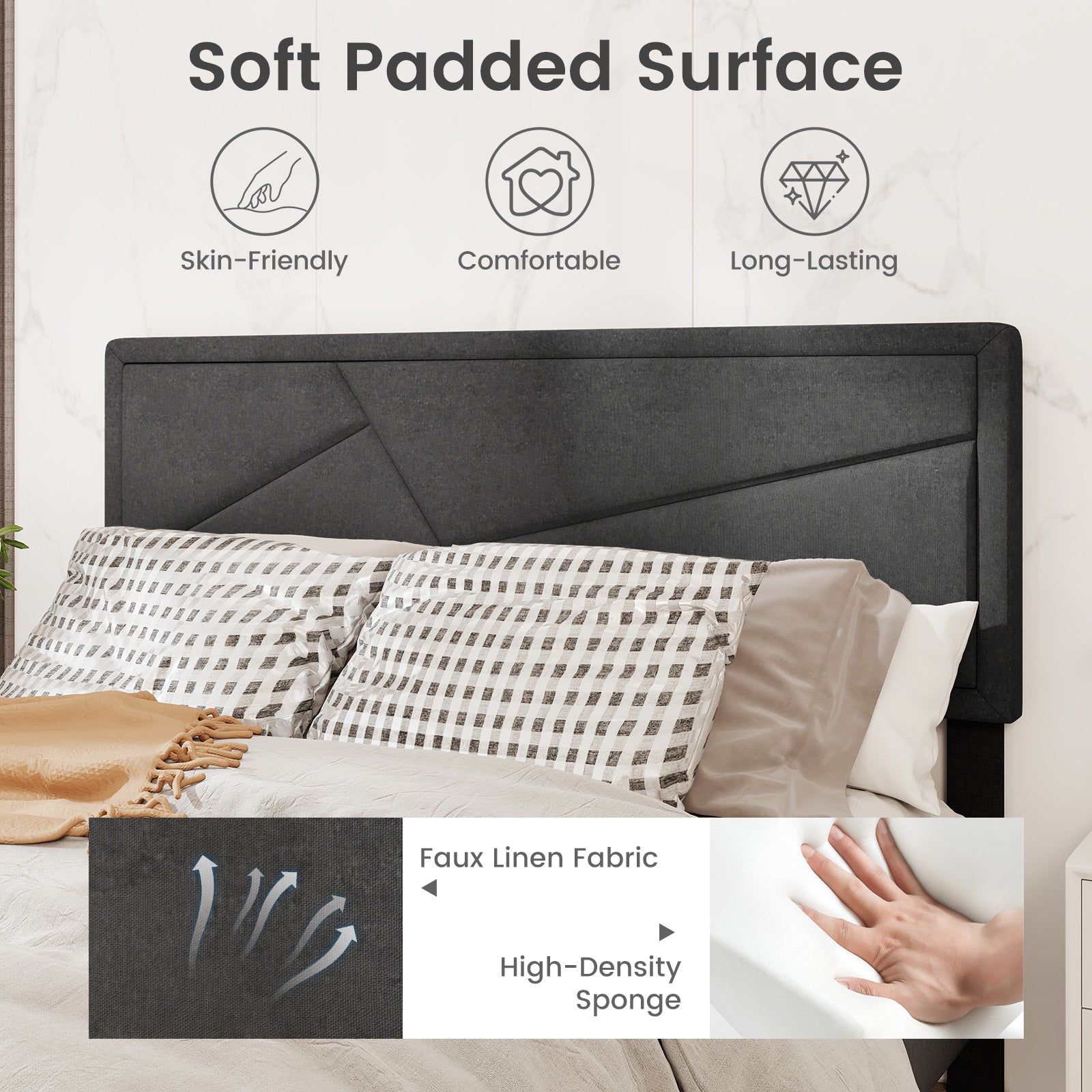 Queen Size Upholstered Platform Bed Frame, Gray Simple Bed Frame at Gallery Canada