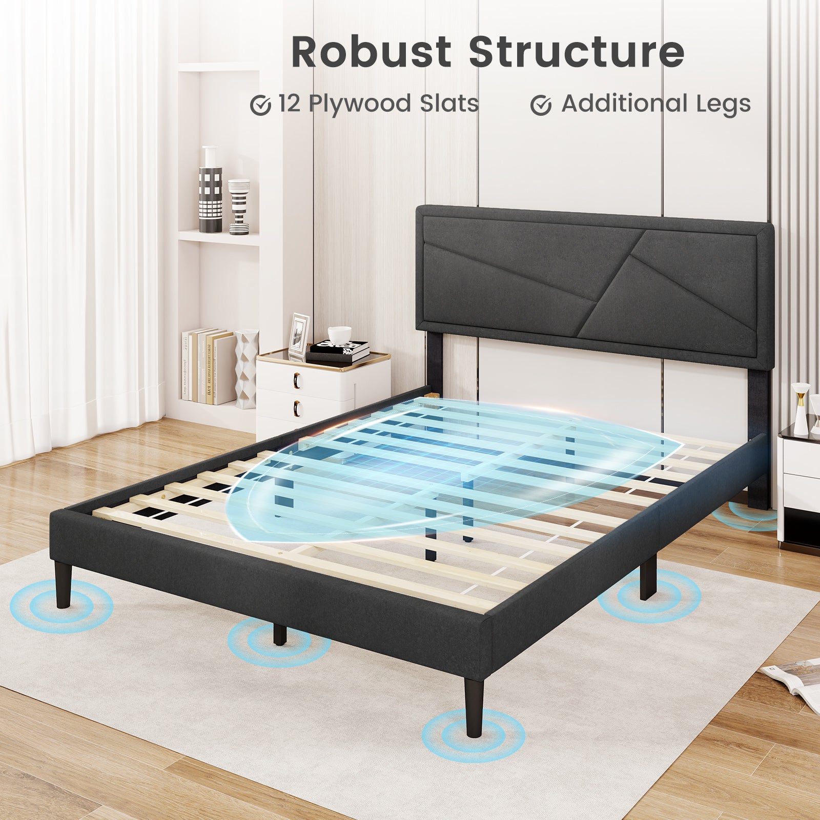 Queen Size Upholstered Platform Bed Frame, Gray Simple Bed Frame at Gallery Canada