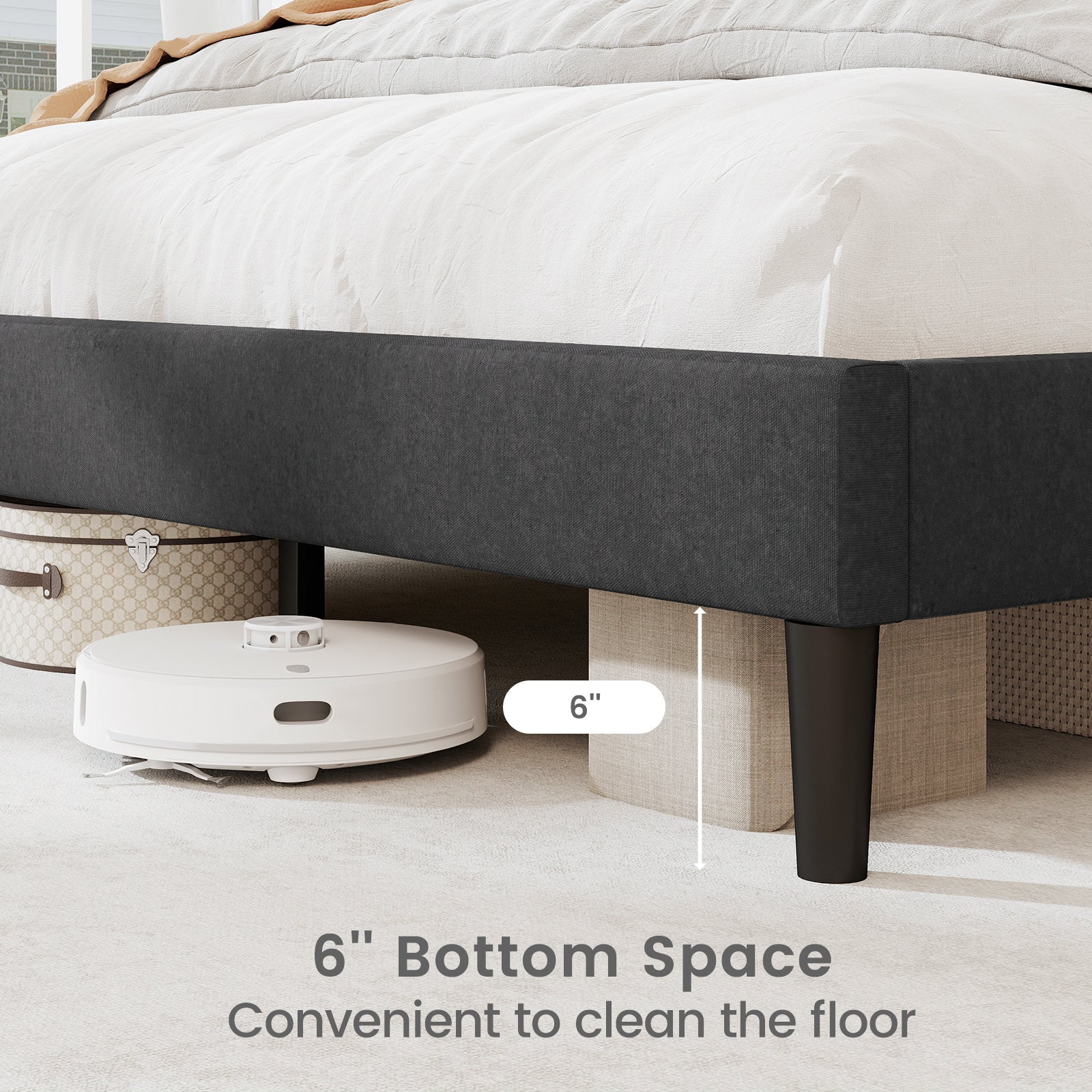 Queen Size Upholstered Platform Bed Frame, Gray Simple Bed Frame at Gallery Canada