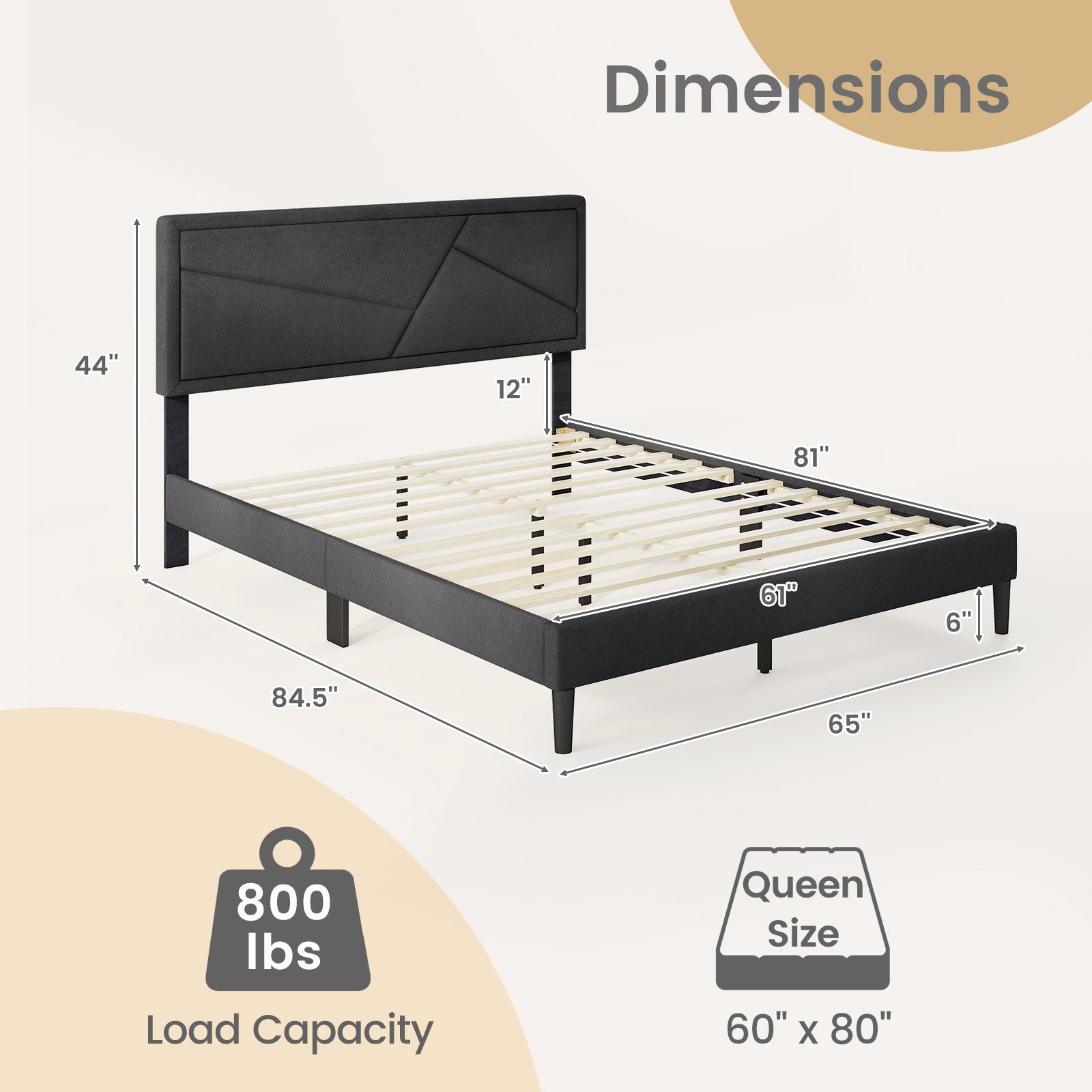 Queen Size Upholstered Platform Bed Frame, Gray Simple Bed Frame at Gallery Canada
