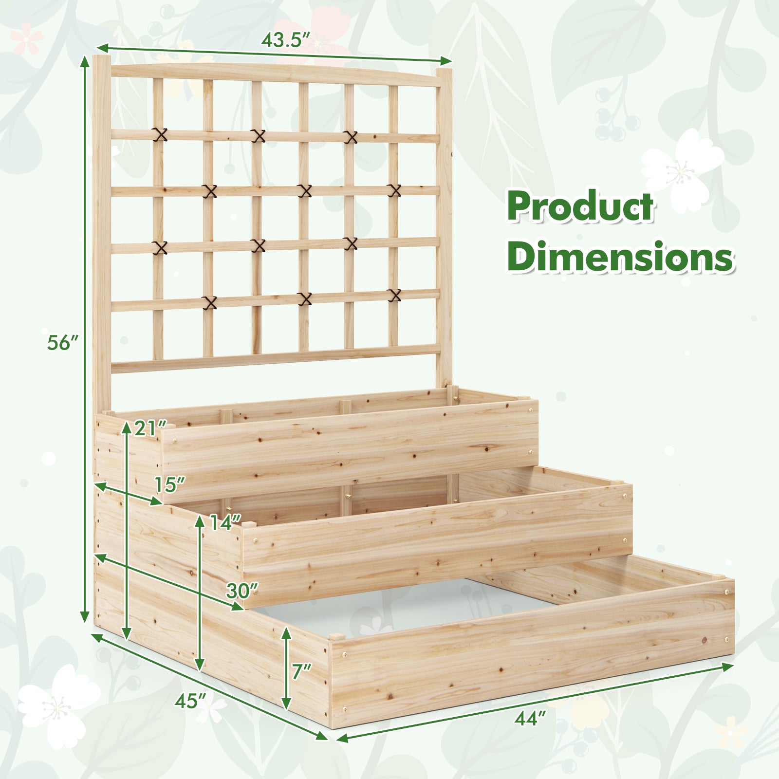 3-Tier Raised Garden Bed, Lattice Trellis, Open-Ended Base, Natural Raised Garden Beds at Gallery Canada