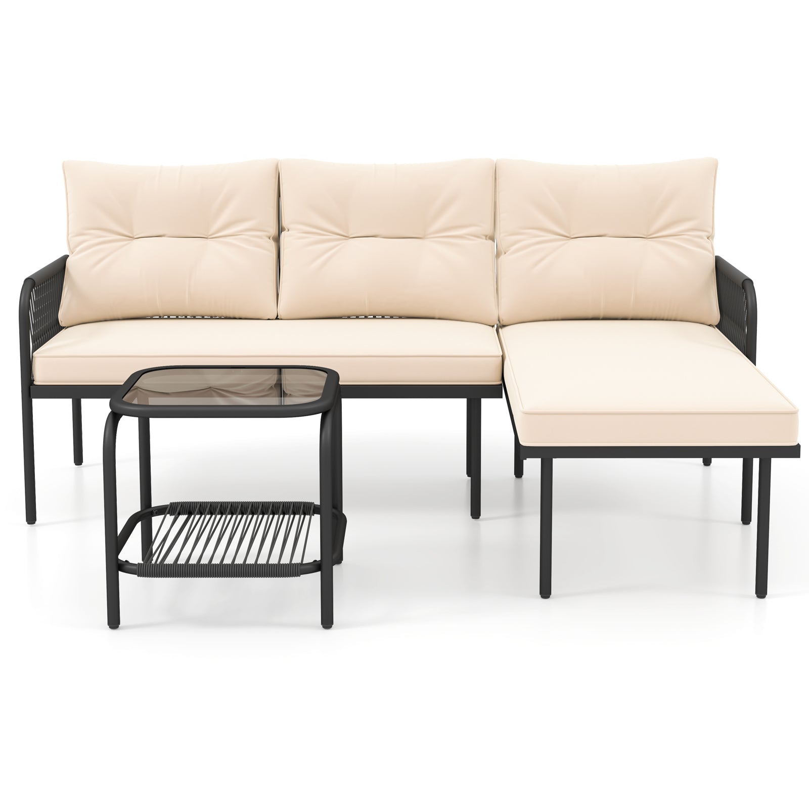 3-Piece L-Shaped Patio Furniture Set, PE Rattan Sectional Sofas, Beige Patio Conversation Sets at Gallery Canada
