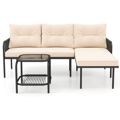 3-Piece L-Shaped Patio Furniture Set, PE Rattan Sectional Sofas, Beige Patio Conversation Sets at Gallery Canada