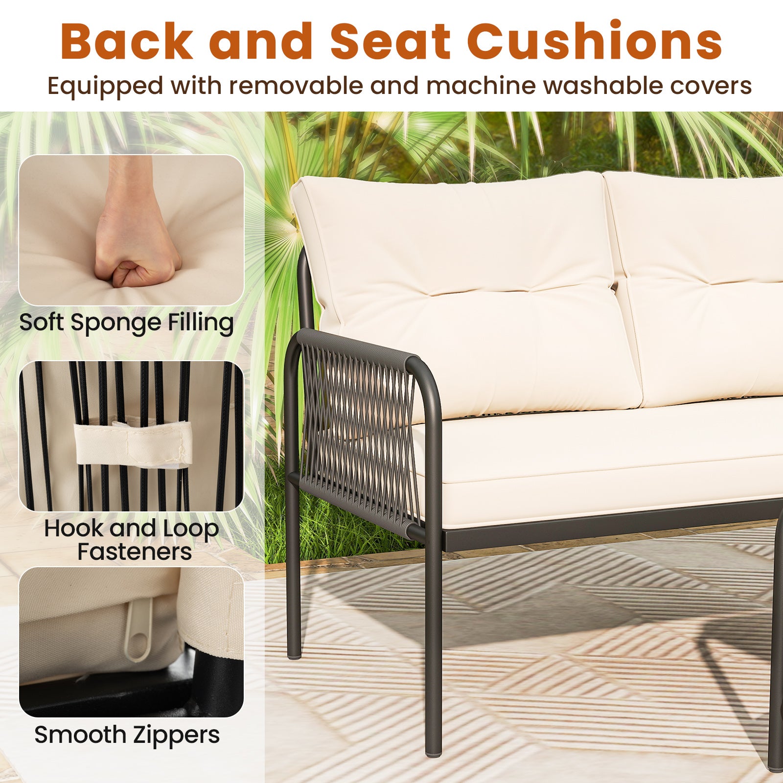 3-Piece L-Shaped Patio Furniture Set, PE Rattan Sectional Sofas, Beige Patio Conversation Sets at Gallery Canada