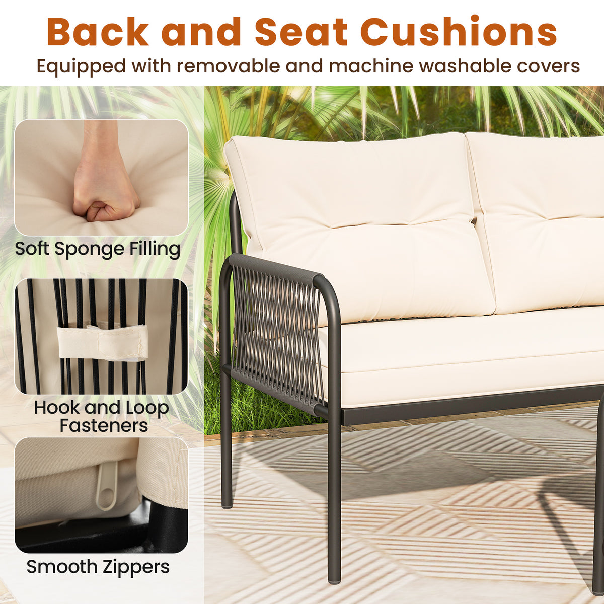 3-Piece L-Shaped Patio Furniture Set, PE Rattan Sectional Sofas, Beige Patio Conversation Sets at Gallery Canada