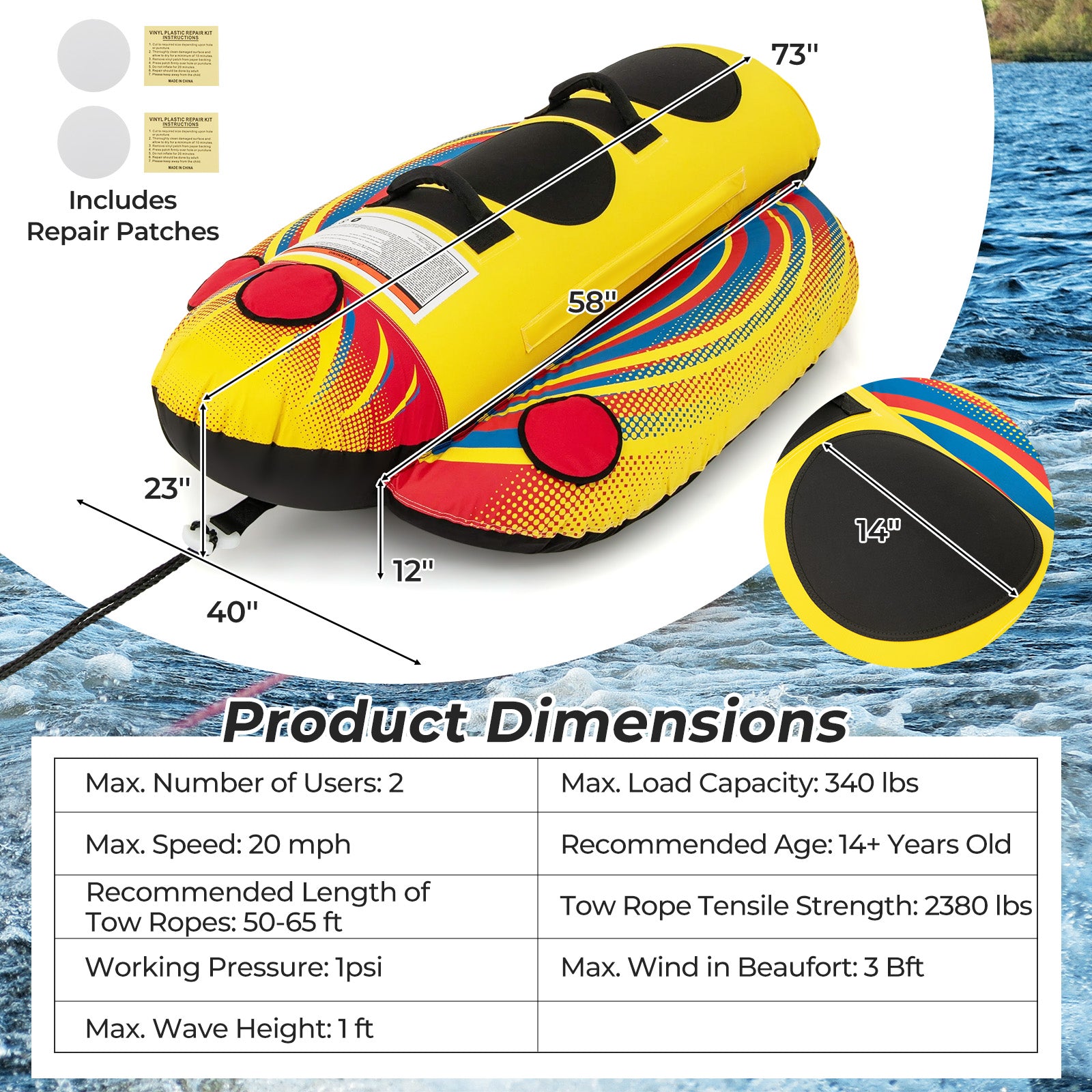 Inflatable Towable Tube Banana Boat, 1 or 2 Person Water Sports at Gallery Canada