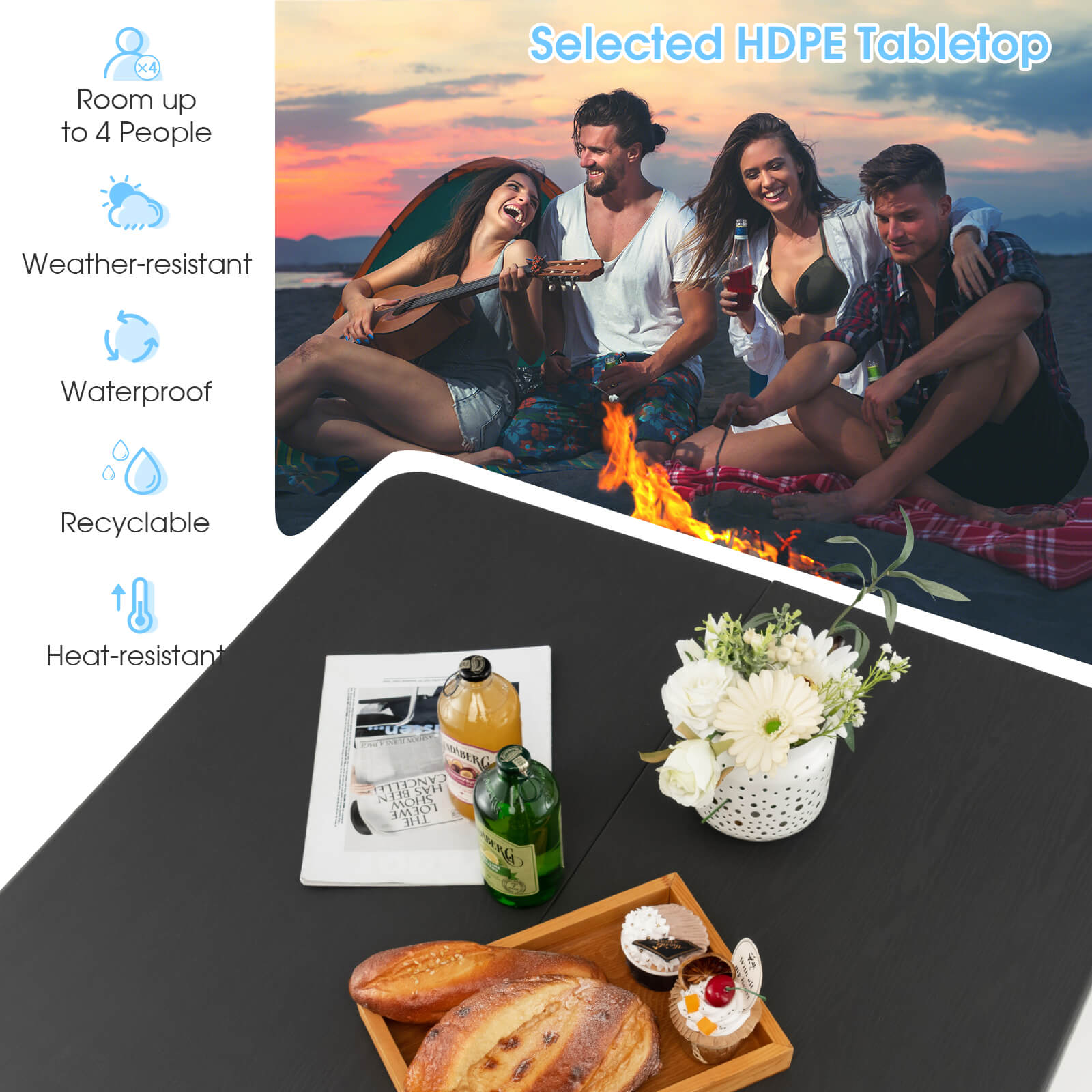 Folding Camping Table, HDPE All-Weather Tabletop, Rustproof Steel Frame, Gray Camping Furniture at Gallery Canada