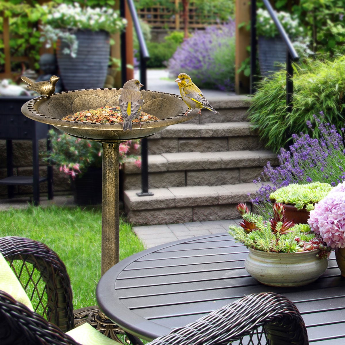 Antique Freestanding Pedestal Bird Bath Feeder, Gold Bird Supplies at Gallery Canada