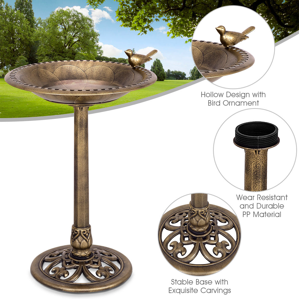 Antique Freestanding Pedestal Bird Bath Feeder, Gold Bird Supplies at Gallery Canada