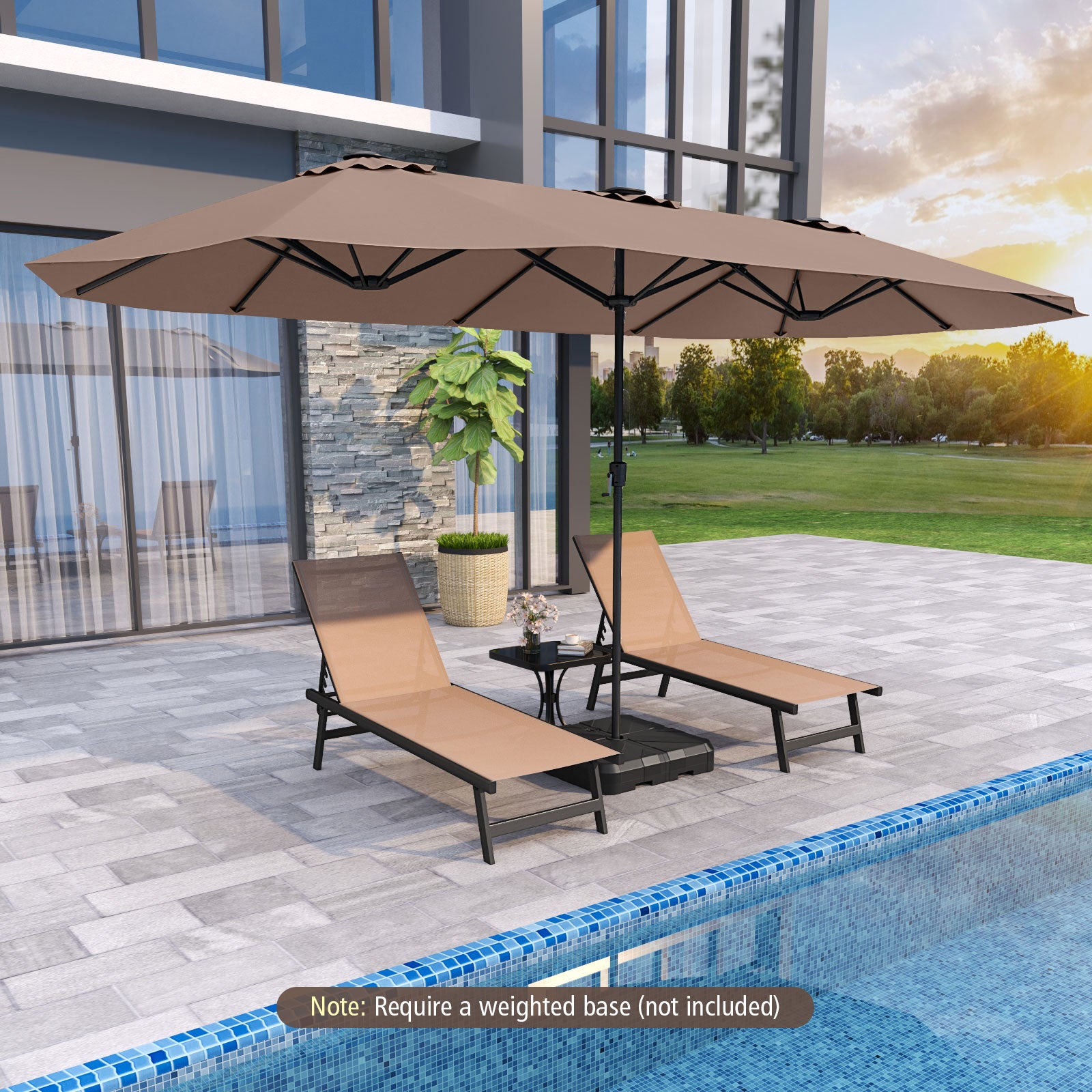 15.5 FT Extra-Large Patio Umbrella, LED Solar Lights, Crank Handle, Brown Outdoor Umbrellas at Gallery Canada