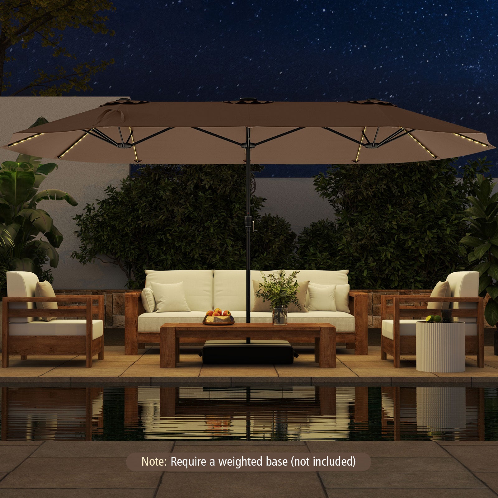 15.5 FT Extra-Large Patio Umbrella, LED Solar Lights, Crank Handle, Brown Outdoor Umbrellas at Gallery Canada