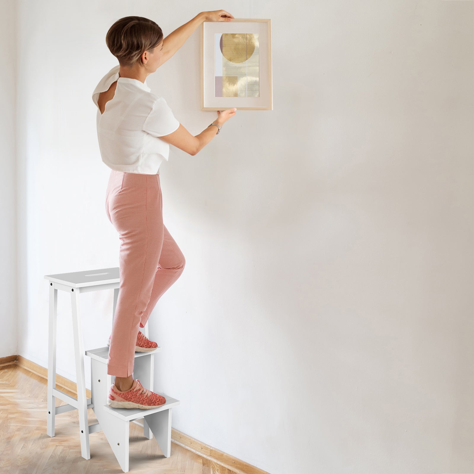 3-Tier Step Stool, Folding Ladder Bench, White Kitchen Utensils at Gallery Canada