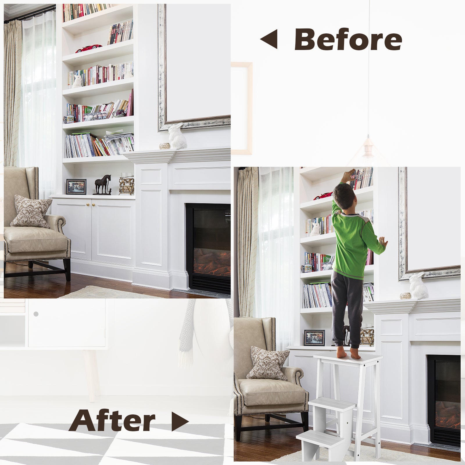 3-Tier Step Stool, Folding Ladder Bench, White Kitchen Utensils at Gallery Canada