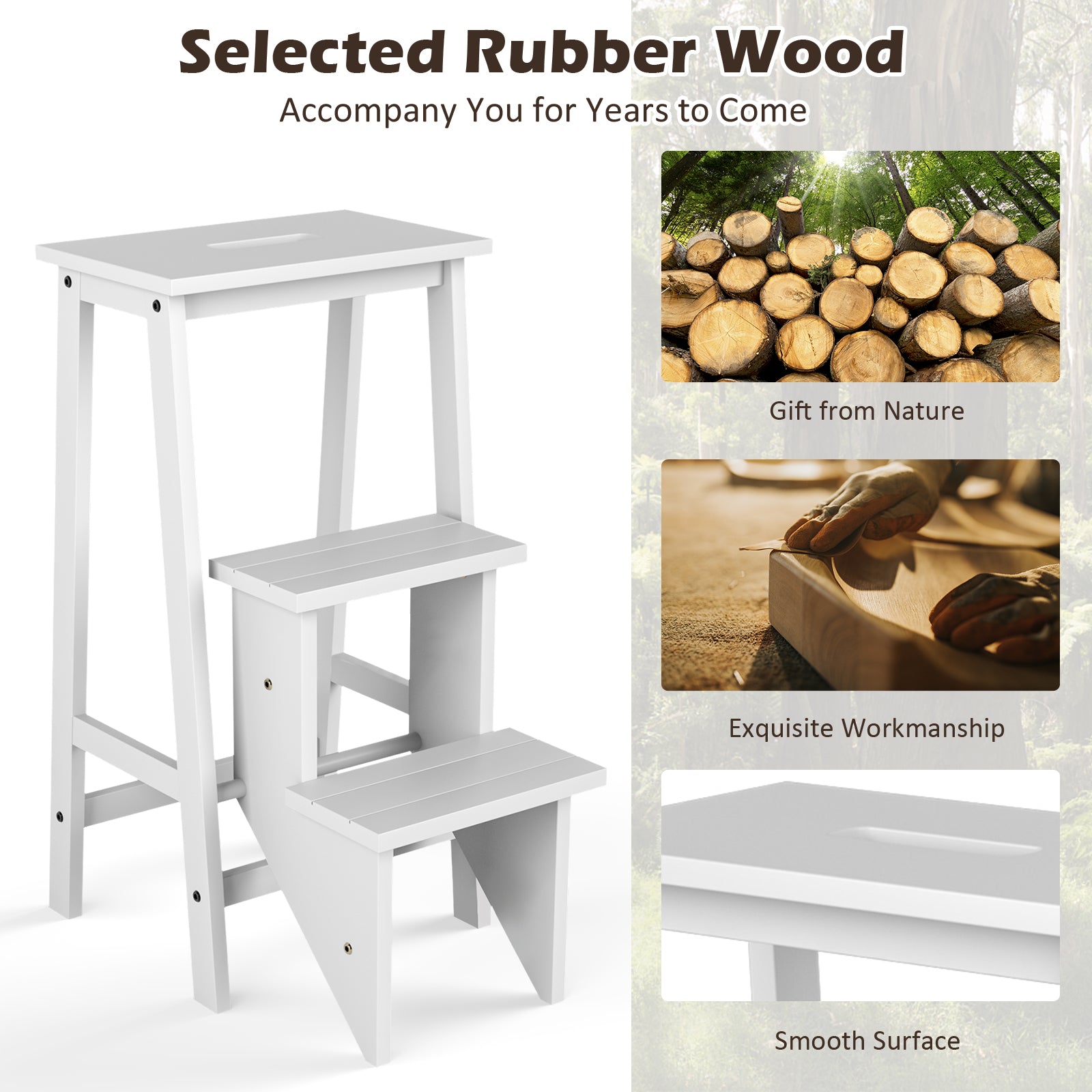 3-Tier Step Stool, Folding Ladder Bench, White Kitchen Utensils at Gallery Canada