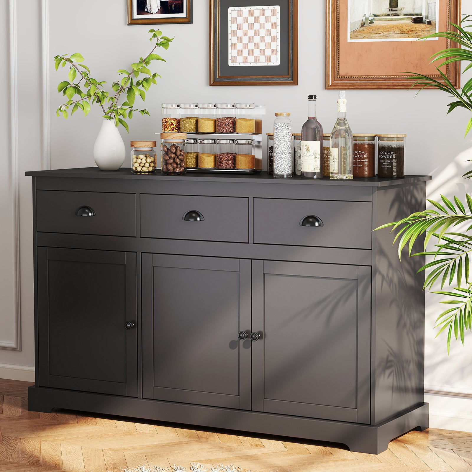 3 Drawer Sideboard Buffet, Adjustable Shelves, Brown Sideboards Cabinets & Buffets at Gallery Canada