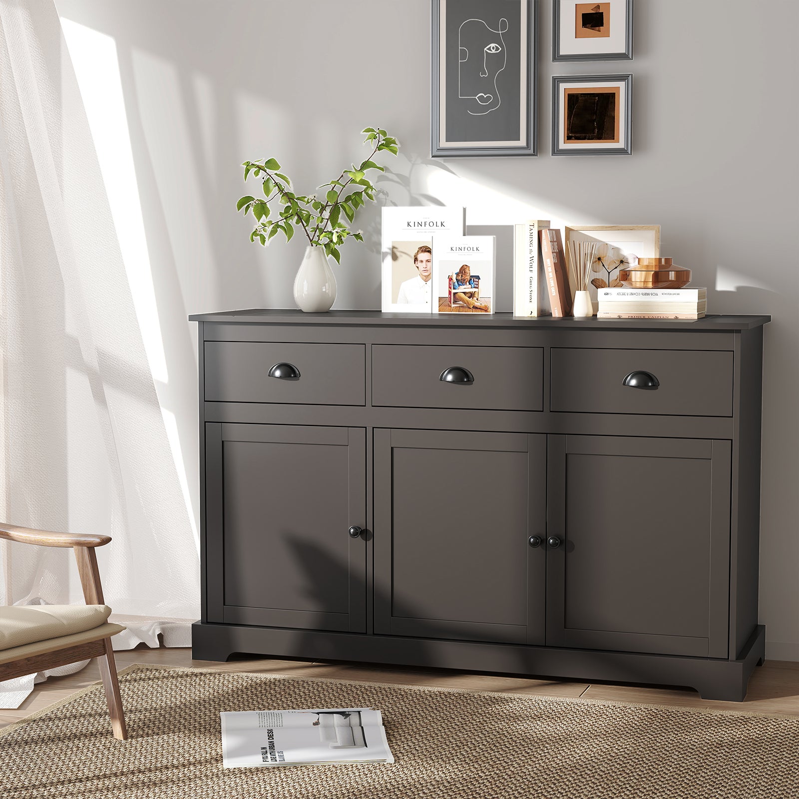 3 Drawer Sideboard Buffet, Adjustable Shelves, Brown Sideboards Cabinets & Buffets at Gallery Canada