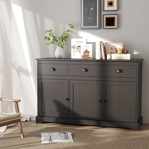 3 Drawer Sideboard Buffet, Adjustable Shelves, Brown
