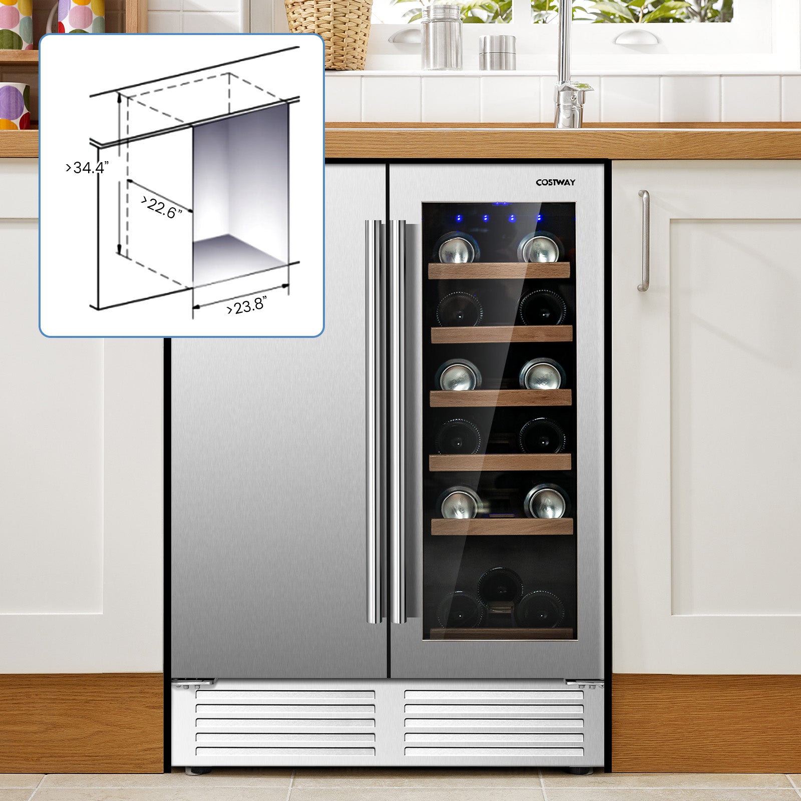 2-In-1 Beverage And Wine Cooler, Independent Temperature Control, LED Lights, Silver Wine & Beverage Coolers at Gallery Canada
