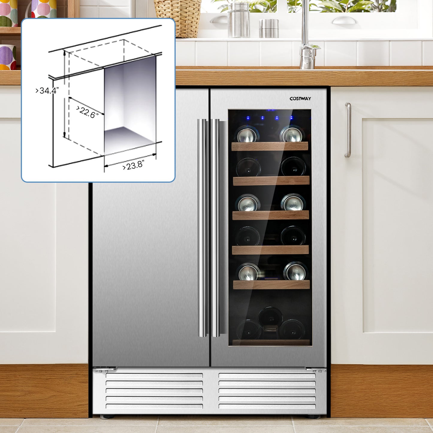 2-In-1 Beverage And Wine Cooler, Independent Temperature Control, LED Lights, Silver Wine & Beverage Coolers at Gallery Canada