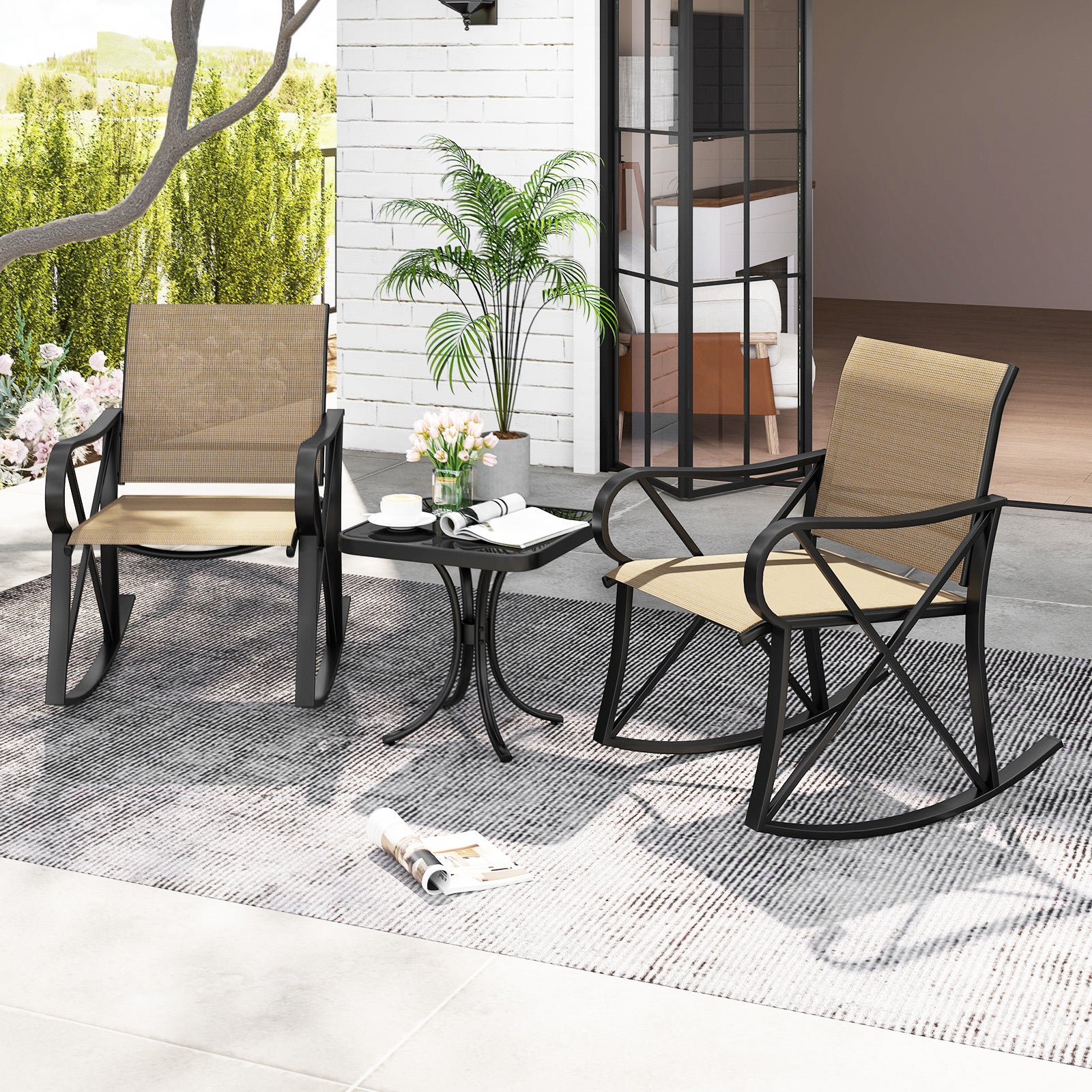 3 Piece Patio Rocking Set, Smooth Rocking Motion, Brown Patio Conversation Sets at Gallery Canada