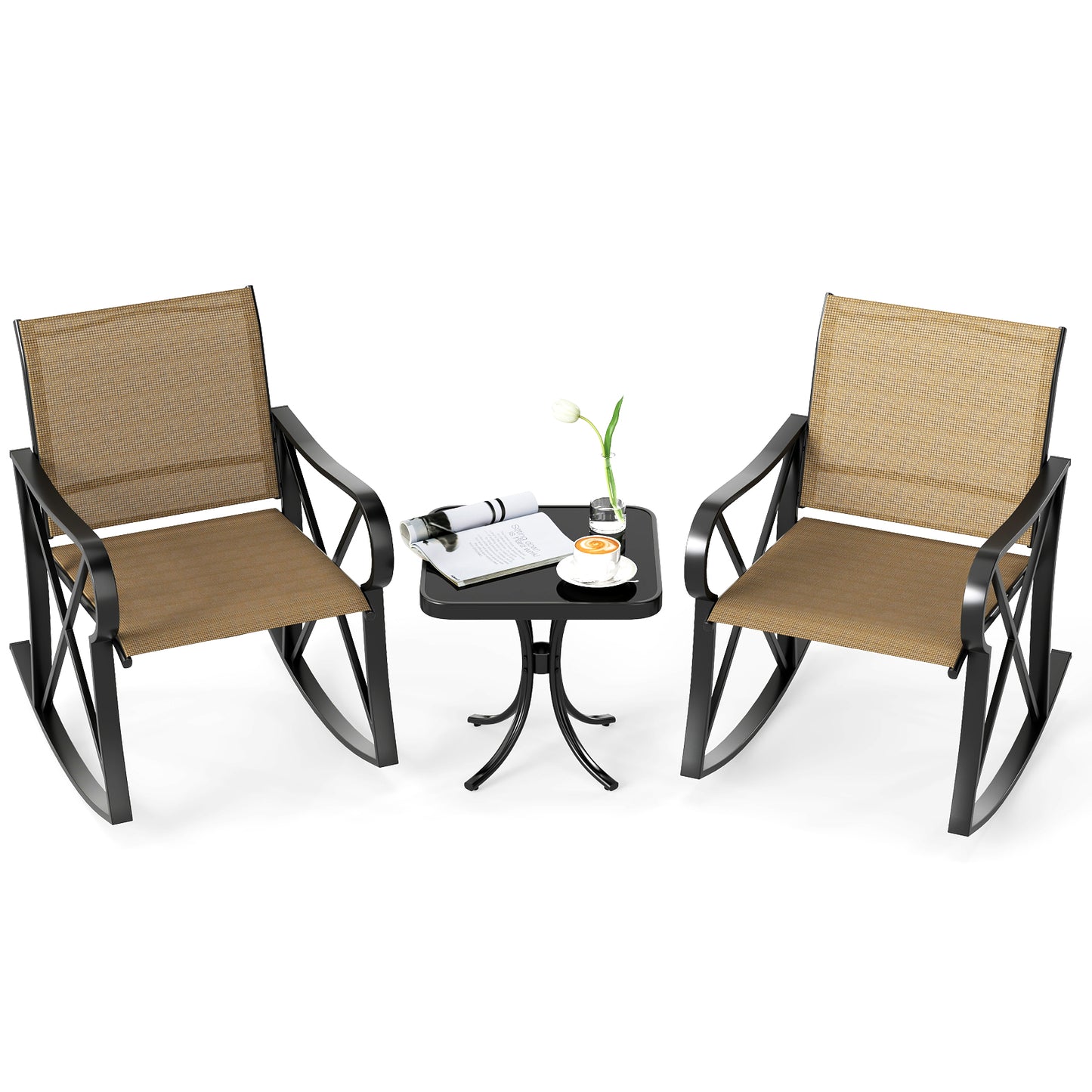 3 Piece Patio Rocking Set, Smooth Rocking Motion, Brown Patio Conversation Sets Brown at Gallery Canada